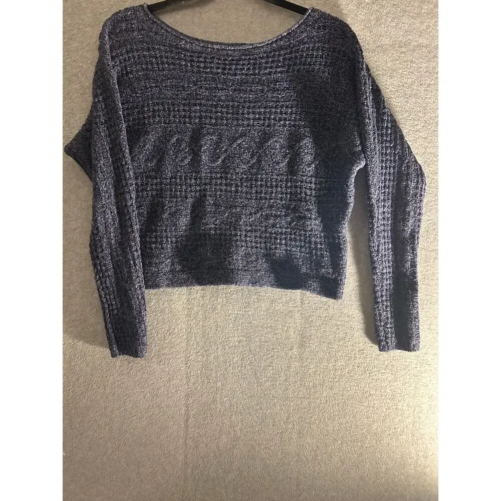 Abercrombie & Fitch‎ Womens Small Cropped Cable Knit Sweater Navy Blue Marled S